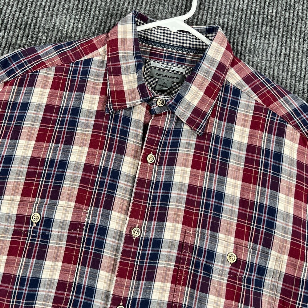 Johnston‎ & Murphy Shirt Mens XL Extra Large Red Plaid Long Sleeve Button Up